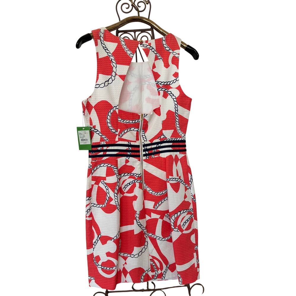 Lilly Pulitzer Dress Rare Shift Keyhole Back Orange White Button Detail Waist 8 - Picture 3 of 9